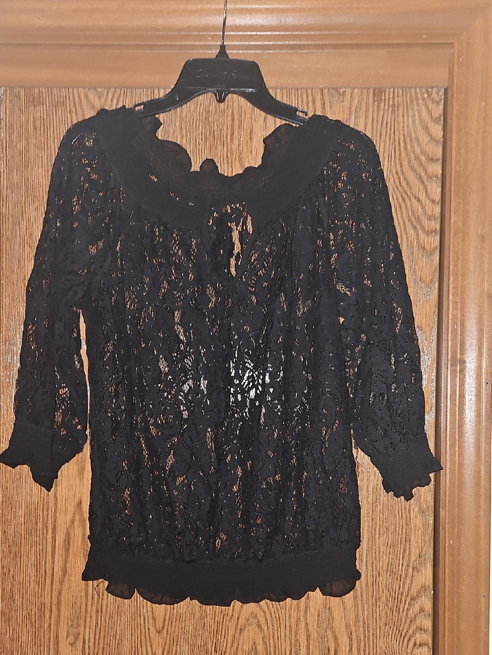 Black Lace Peasant Top - Women's Elegant Sheer Blouse